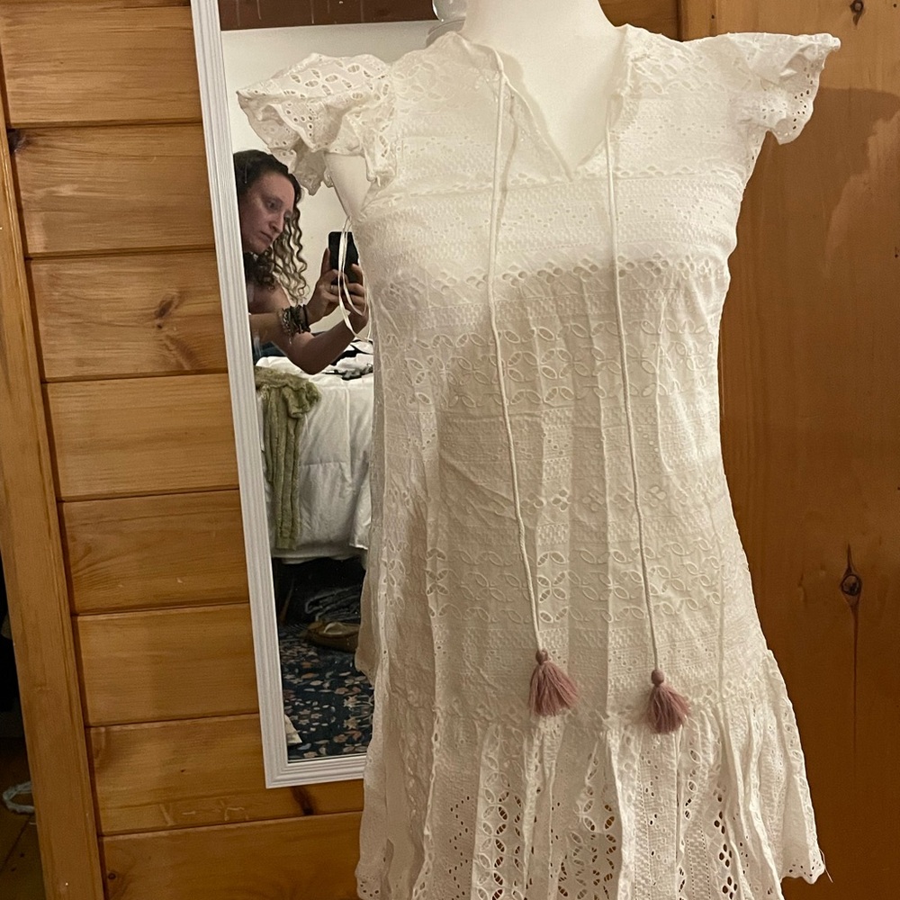 Rebecca Minkoff White Eyelet Tie-Front Mini Dress